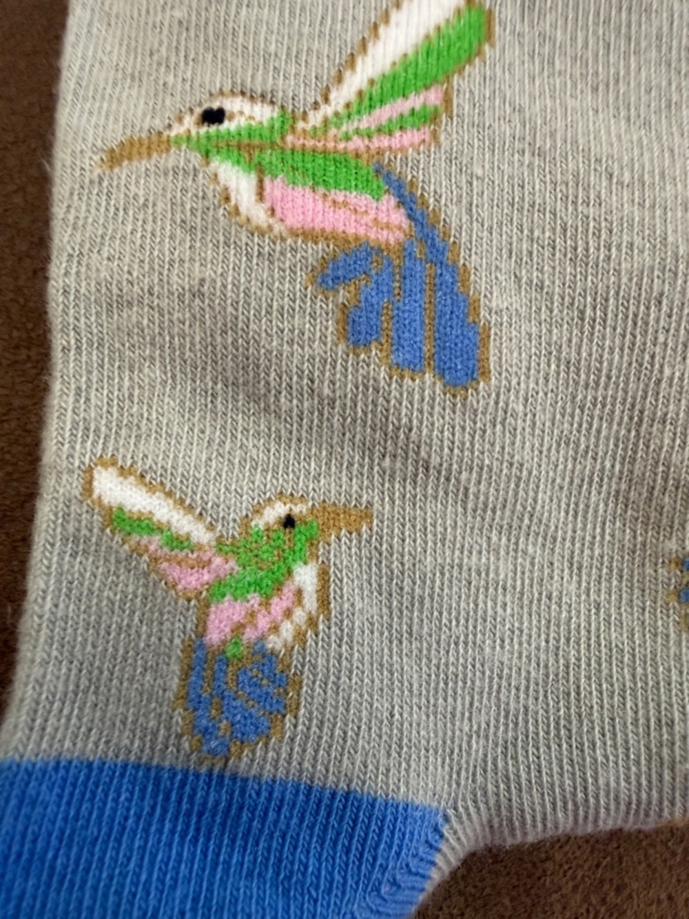 Gray Socks with Colorful Hummingbird Embroidery - Picture 5 of 5